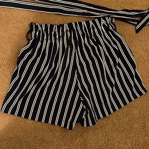 navy blue flowy shorts with white stripes, size small, from shein